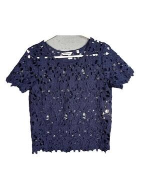 Naf Naf Womens Size 36 US XS Navy Blue Floral Crochet Lace Top